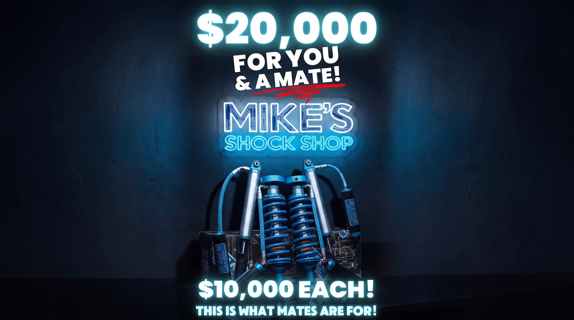 Win $20,000 for you and a mate to upgrade your suspension at Mike's Shock Shop