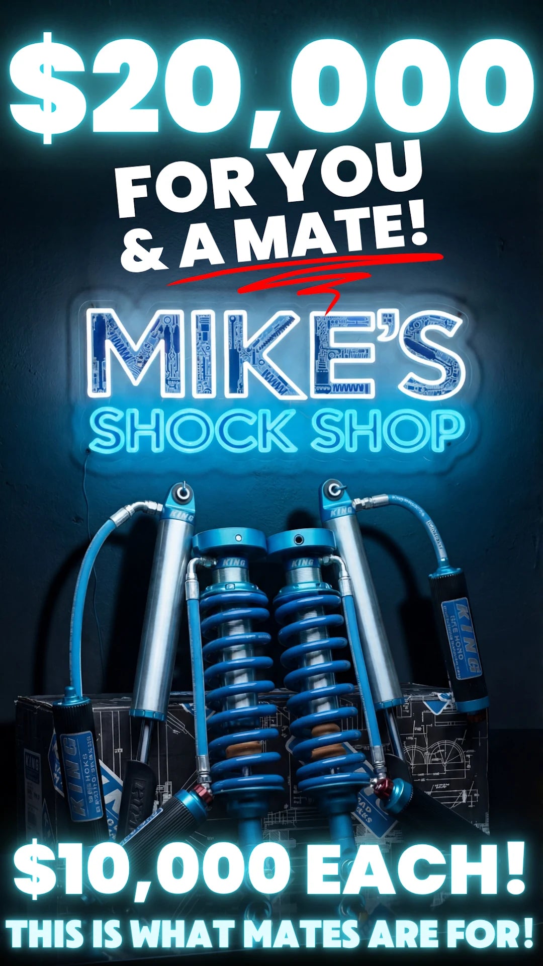 Win $20,000 for you and a mate to upgrade your suspension at Mike's Shock Shop